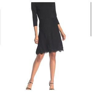 Nanette Lepore Luciana Knit Dress 3/4 Sleeve Lace Hem Very Black Size M * ND05